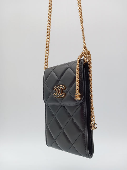 CHANEL Lamb Quilted Phone Holder