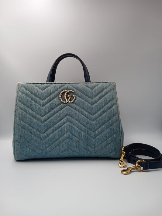 GUCCI Marmont Denim Pearly Tote