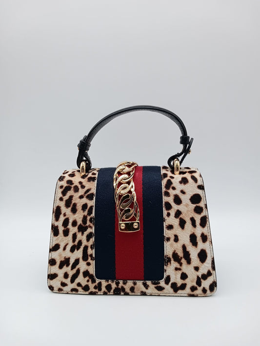 GUCCI Leopard Print Calf Hair Sylvie Bag