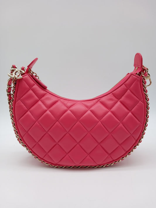 CHANEL Lambskin Quilted Chain Around Hook Hobo