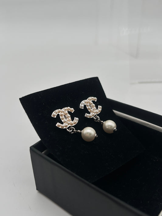 CHANEL Coco Mark Pearl Drop Earrings