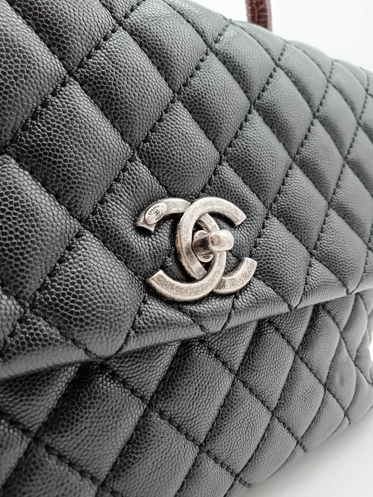 CHANEL Caviar Quilted Coco Handle Lizard
