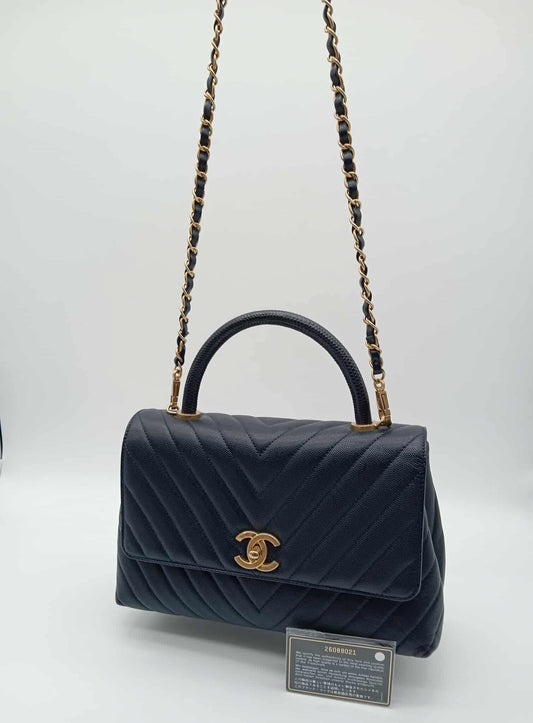 CHANEL Caviar Chevron Coco Handle