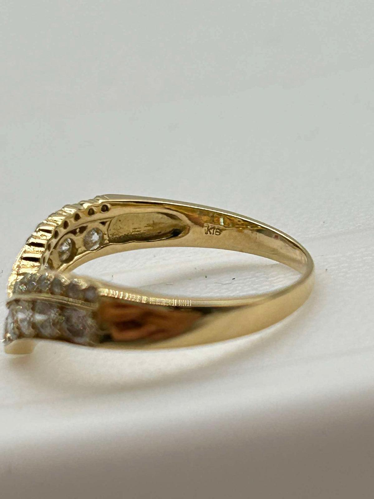K18 YG Double Layer Chevron Ring 0.70ct 2.60g