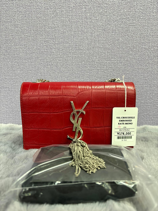 YSL Kate Tassel Crocodile Embossed Chain Bag