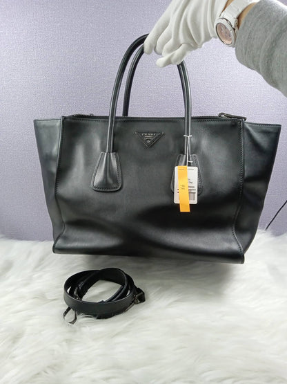 PRADA Black City Calf Twin Pocket Tote