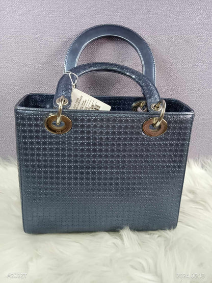 DIOR Lady Dior Metallic Blue Micro Cannage