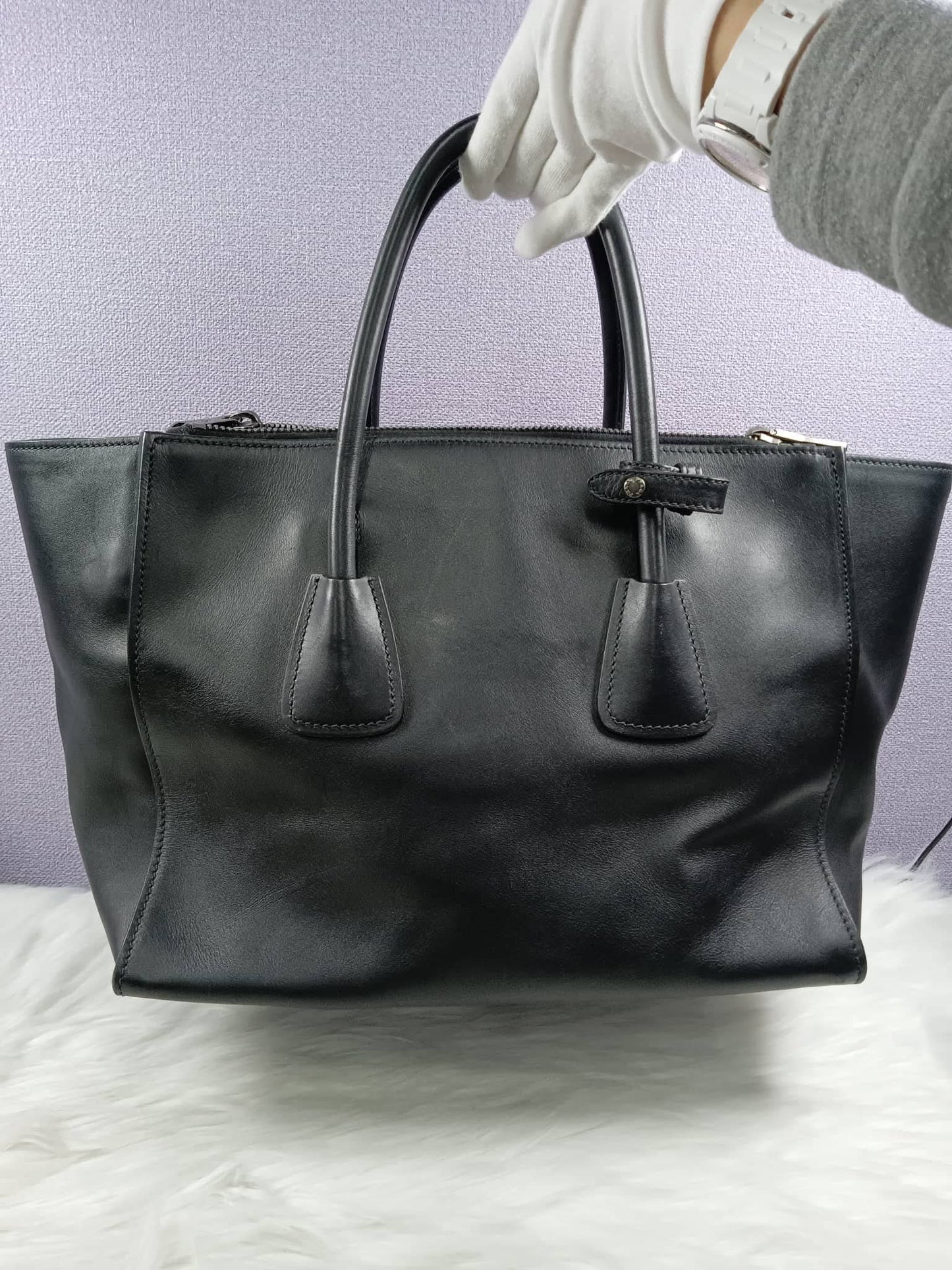 PRADA Black City Calf Twin Pocket Tote