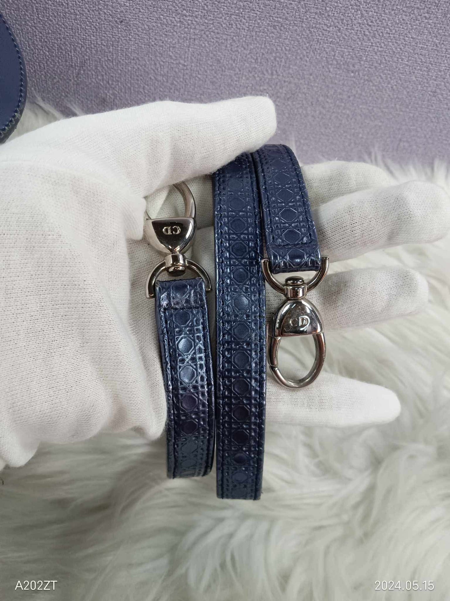 DIOR Lady Dior Metallic Blue Micro Cannage