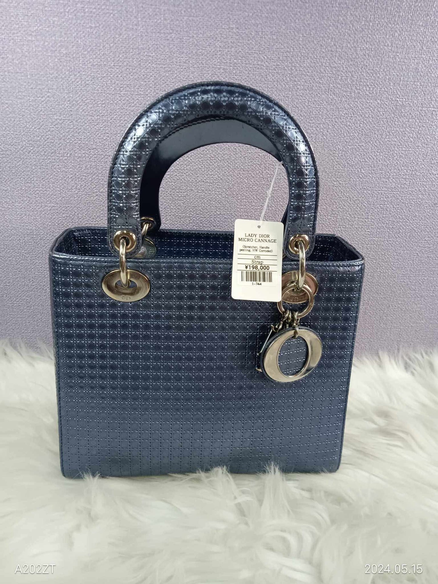 DIOR Lady Dior Metallic Blue Micro Cannage