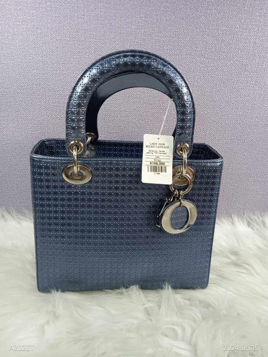 DIOR Lady Dior Metallic Blue Micro Cannage