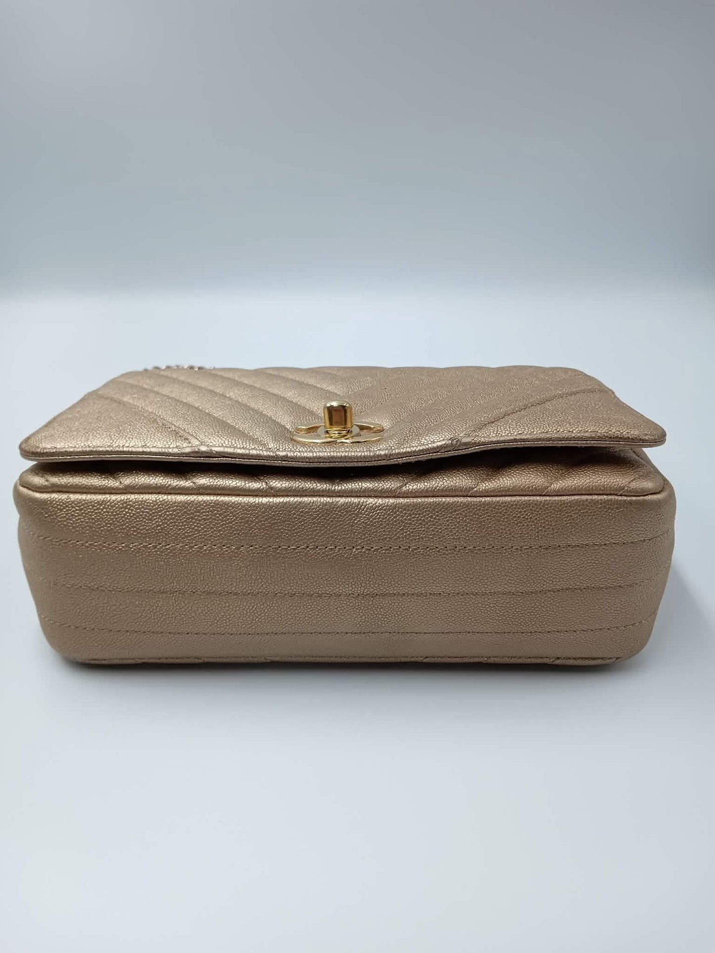 CHANEL Caviar Chevron Mini Statement Metallic Flap