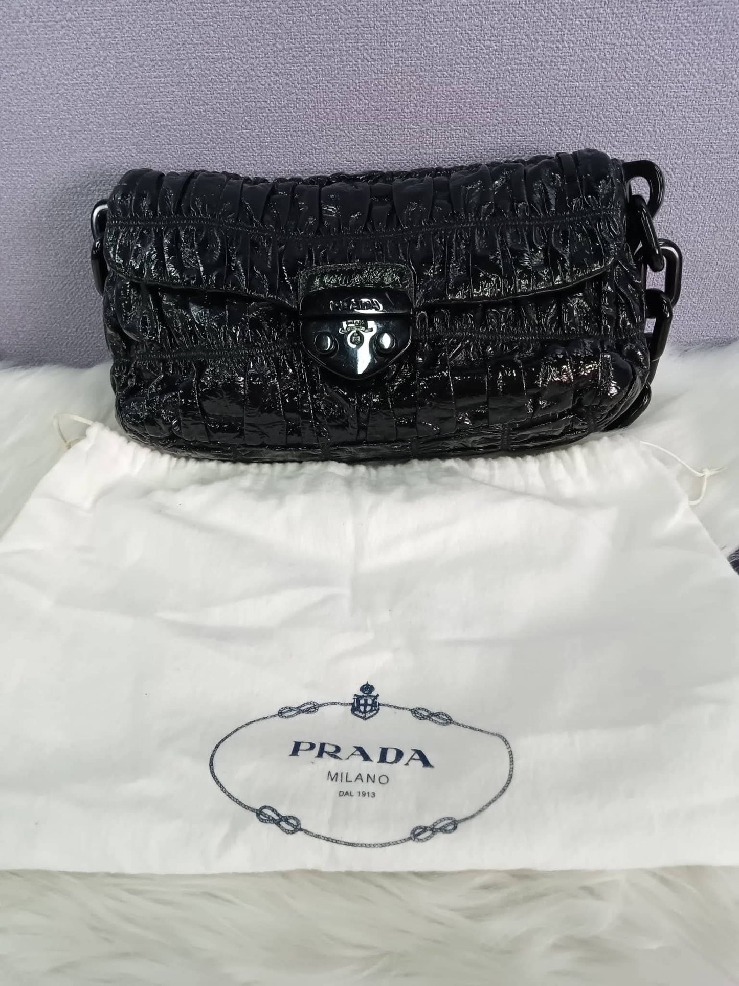 PRADA Vernice Gaufre Shoulder Bag