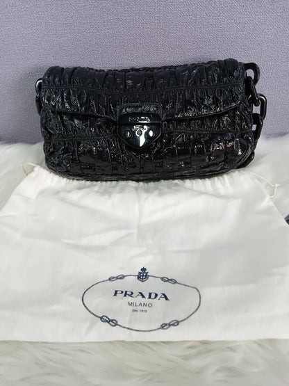 PRADA Vernice Gaufre Shoulder Bag