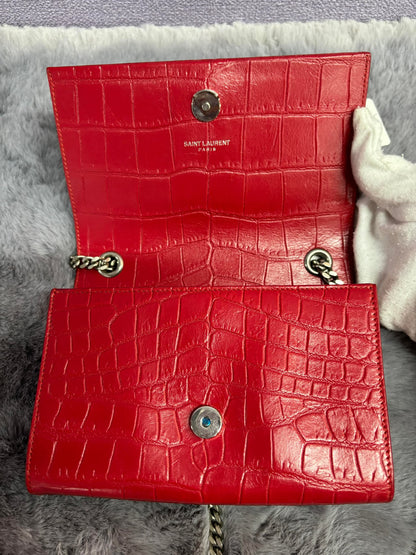 YSL Kate Tassel Crocodile Embossed Chain Bag