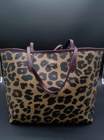 COACH Reversible City Tote With Leopard Print