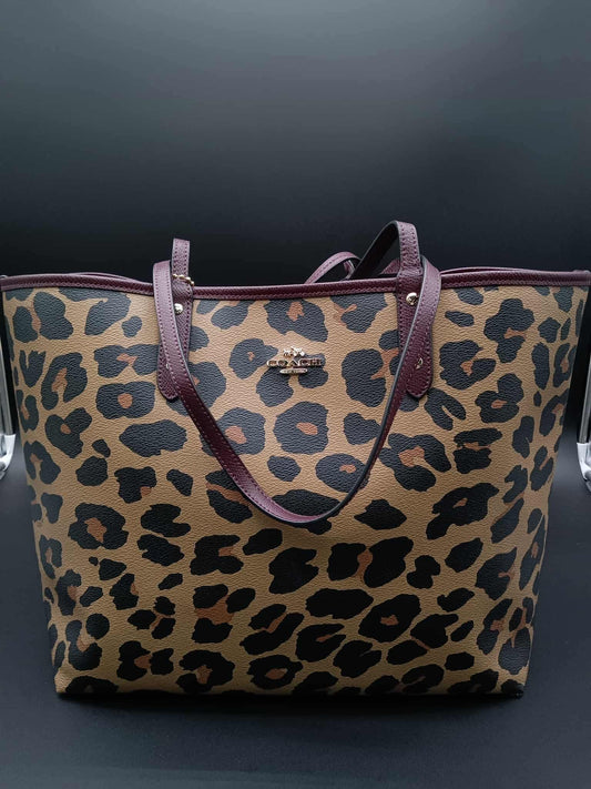 COACH Reversible City Tote With Leopard Print