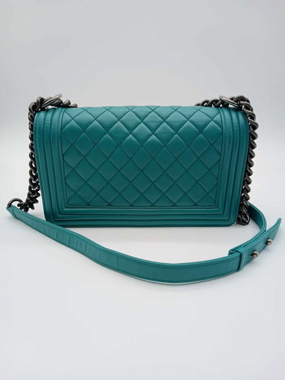 CHANEL Quilted Lamb Tiffany Blue Leboy