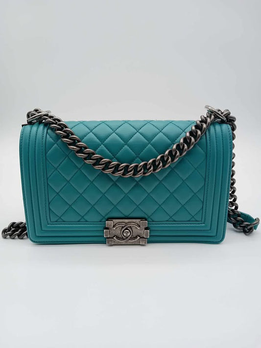 CHANEL Quilted Lamb Tiffany Blue Leboy