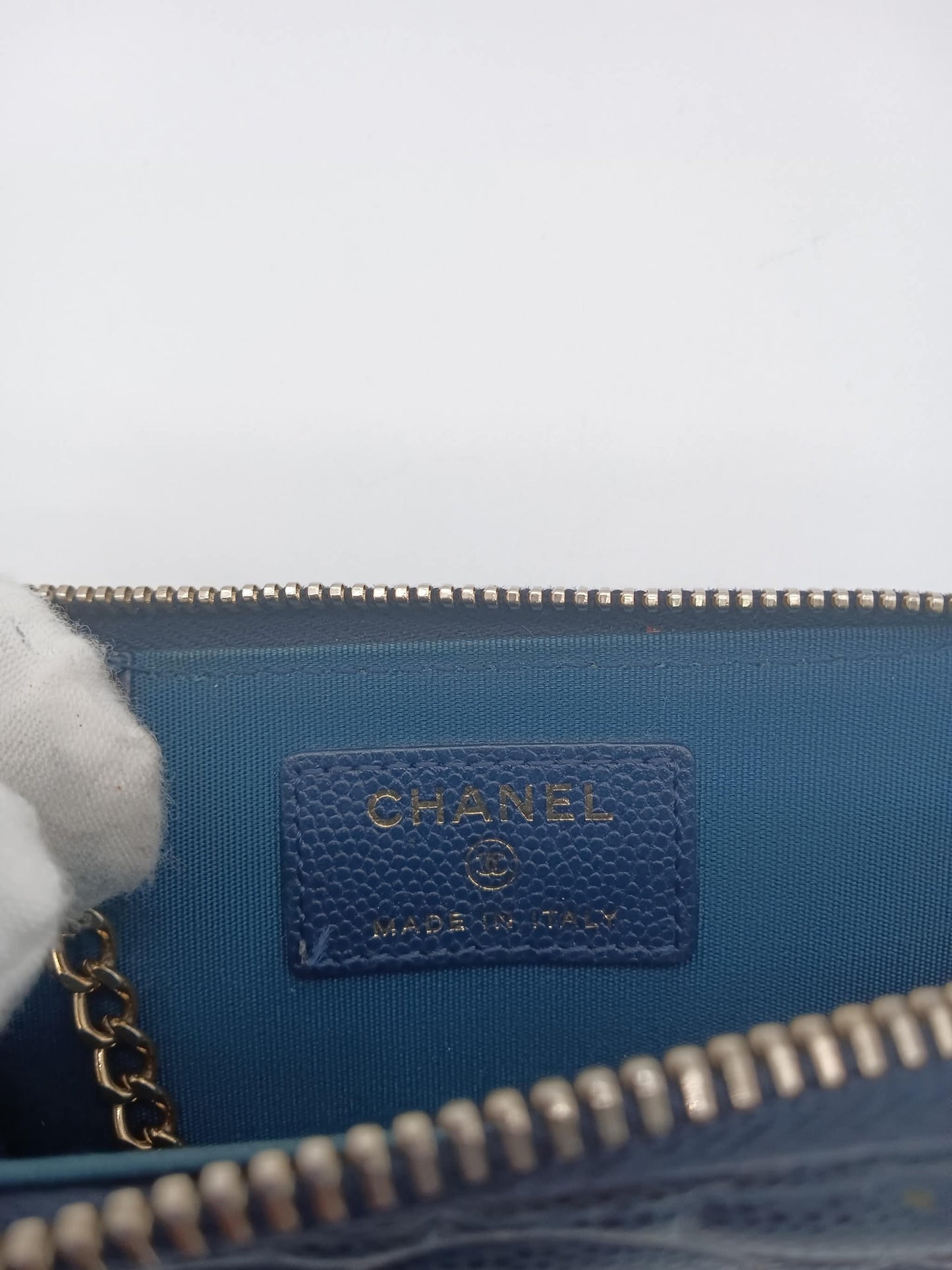 CHANEL Caviar Camella Embossed Key Coin Purse