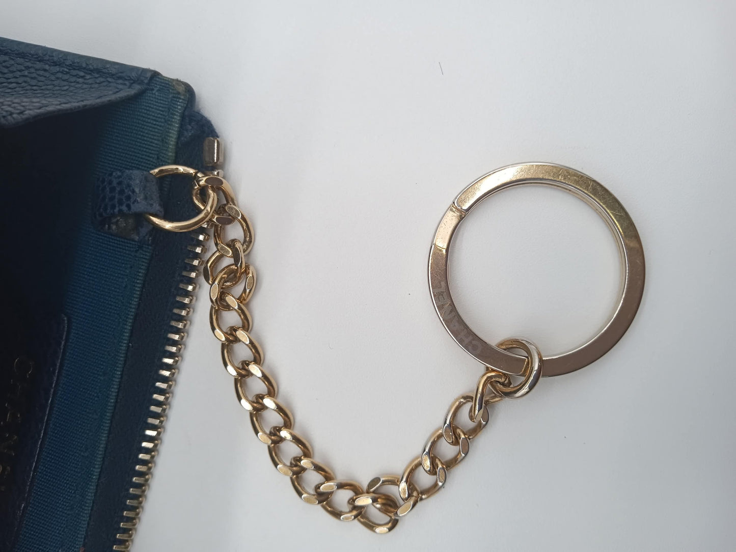 CHANEL Caviar Camella Embossed Key Coin Purse