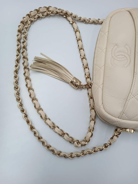 CHANEL Caviar Quilted Fringe Chain Bag