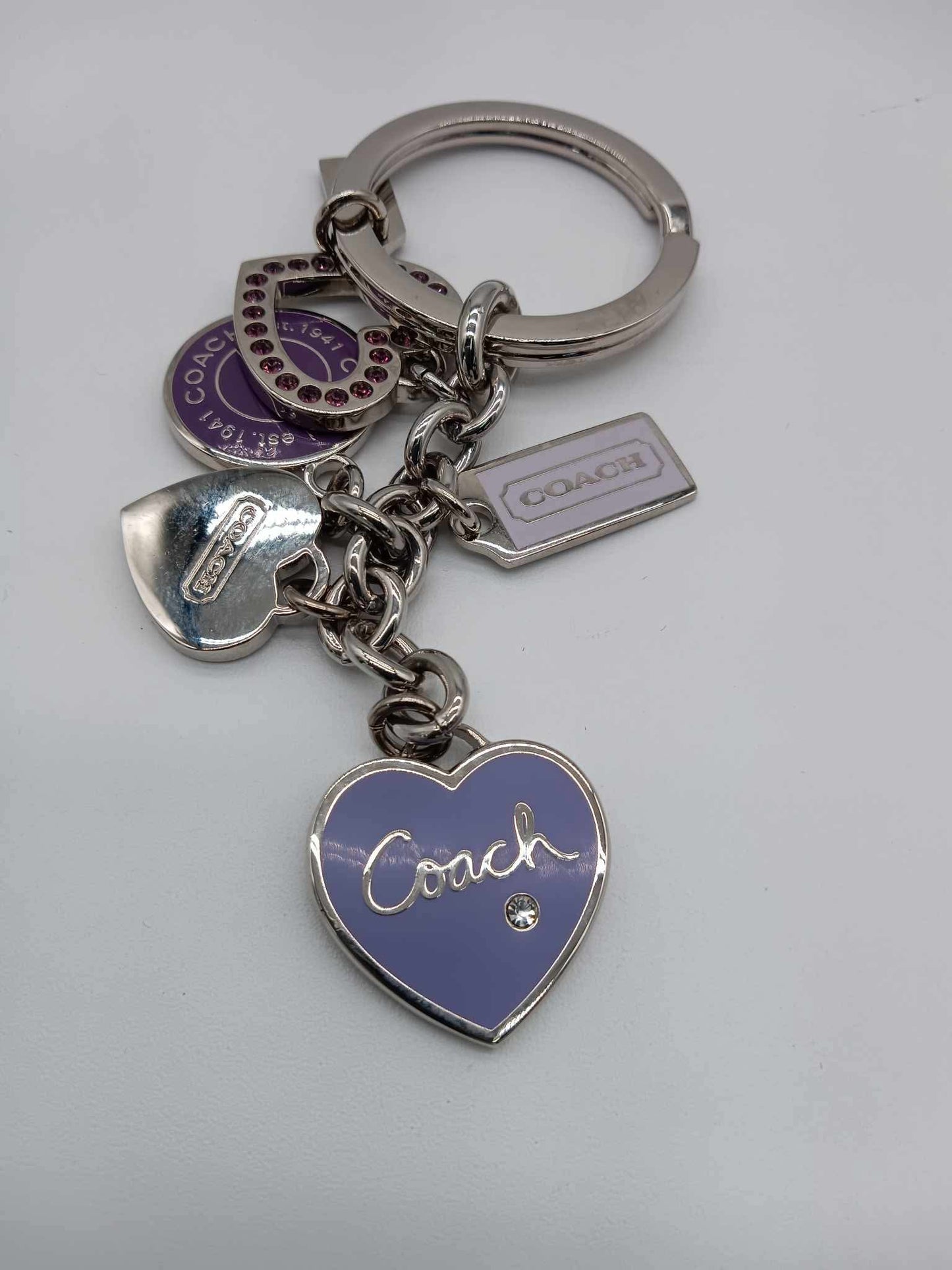 COACH Triple Heart Crystal Key Ring
