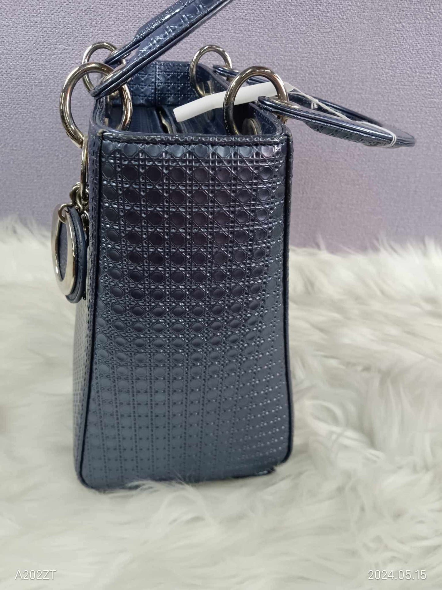 DIOR Lady Dior Metallic Blue Micro Cannage