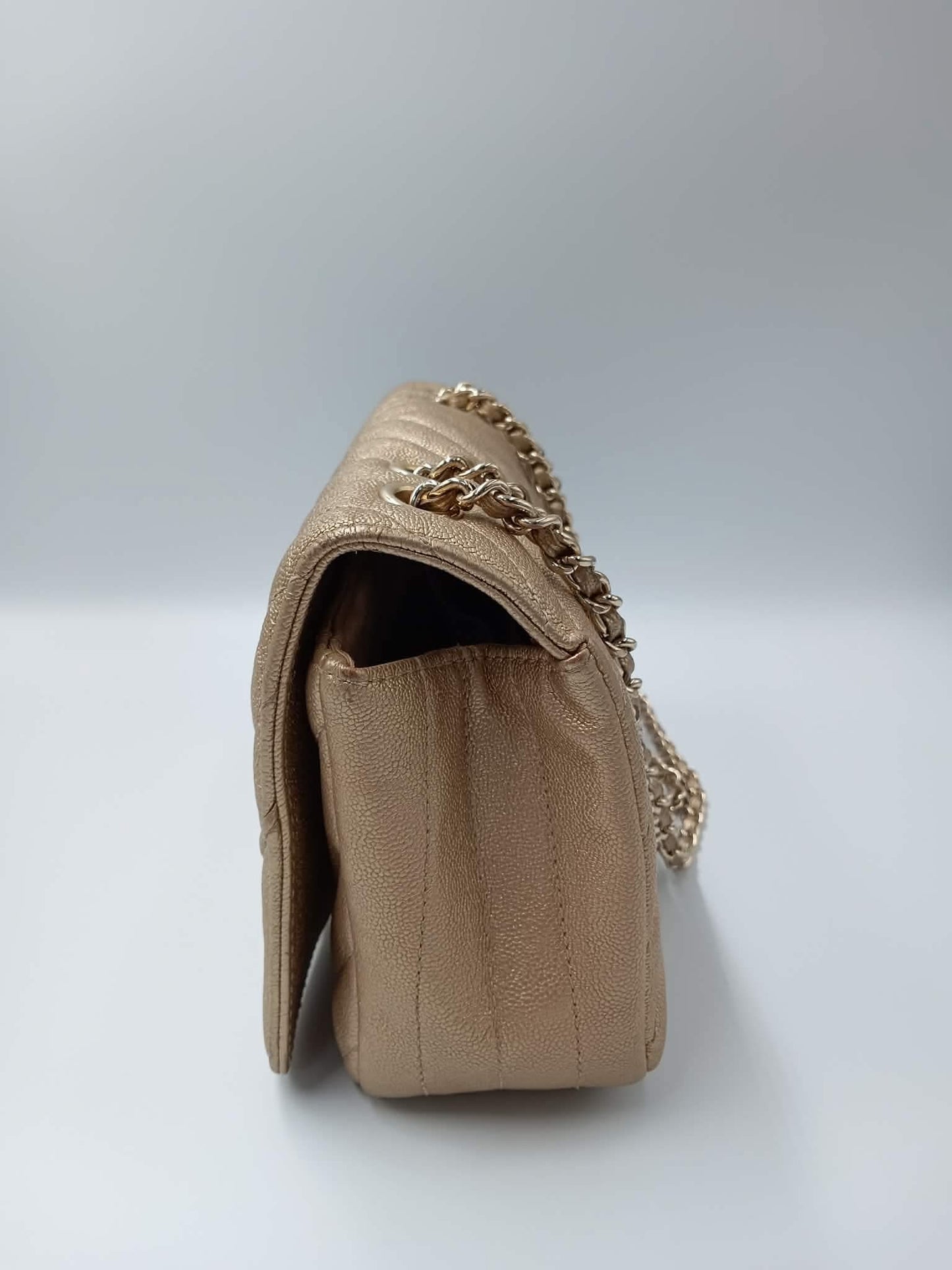 CHANEL Caviar Chevron Mini Statement Metallic Flap