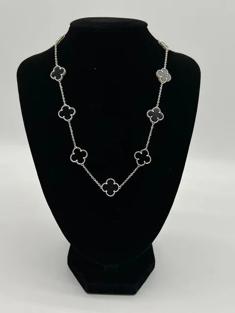 Onyx Clover Necklace and Earrings Set