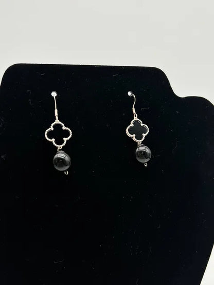 Onyx Clover Necklace and Earrings Set