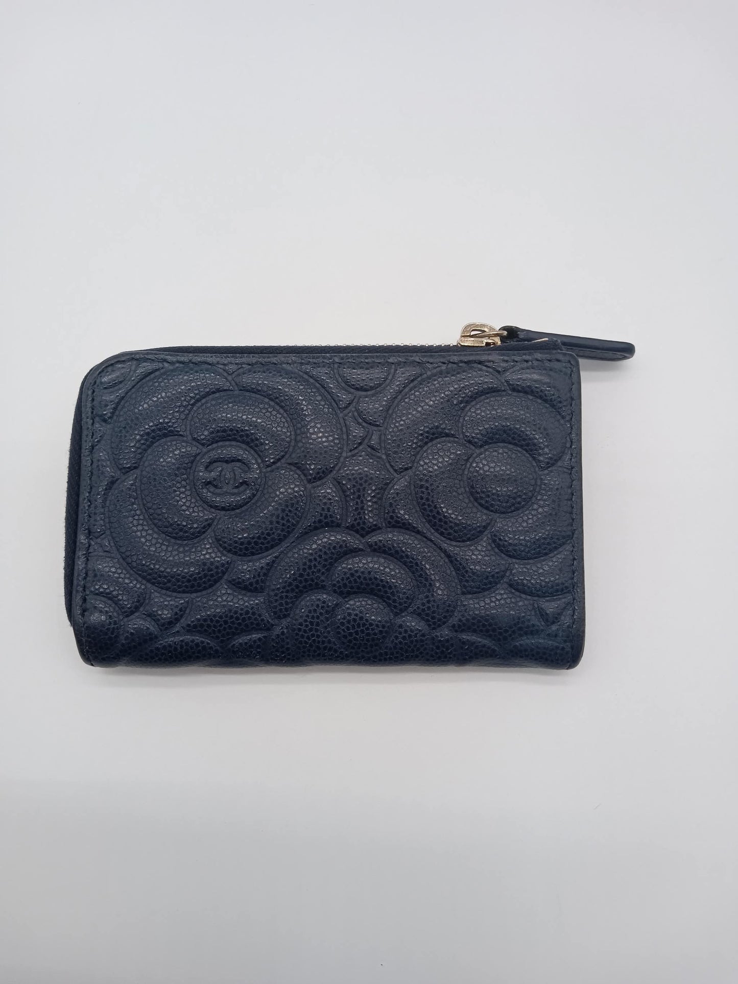 CHANEL Caviar Camella Embossed Key Coin Purse