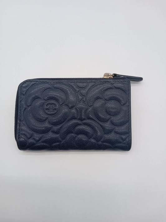 CHANEL Caviar Camella Embossed Key Coin Purse