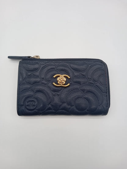 CHANEL Caviar Camella Embossed Key Coin Purse