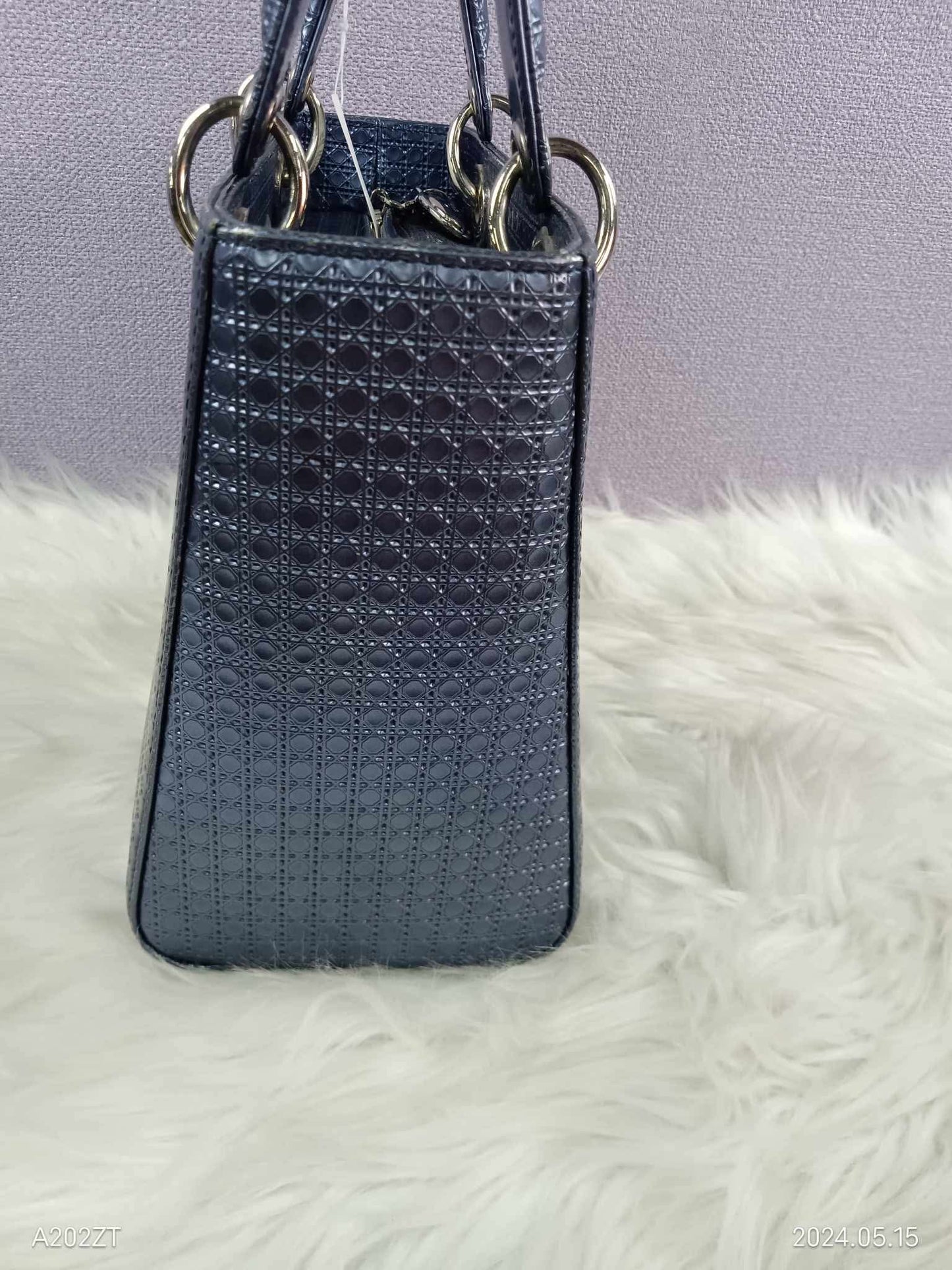 DIOR Lady Dior Metallic Blue Micro Cannage