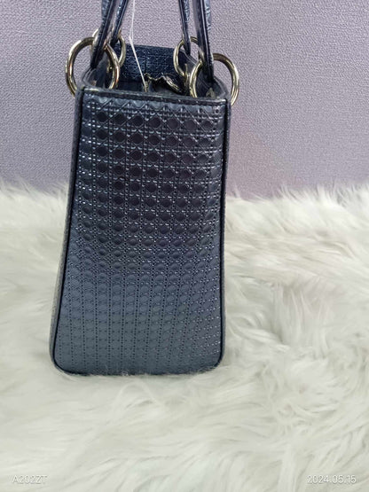 DIOR Lady Dior Metallic Blue Micro Cannage