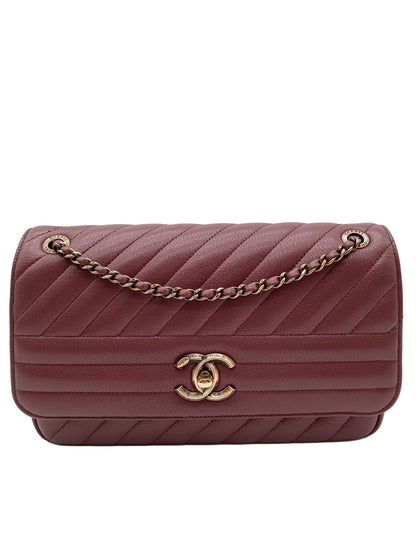 CHANEL Goatskin Diagonal Quilted Flap