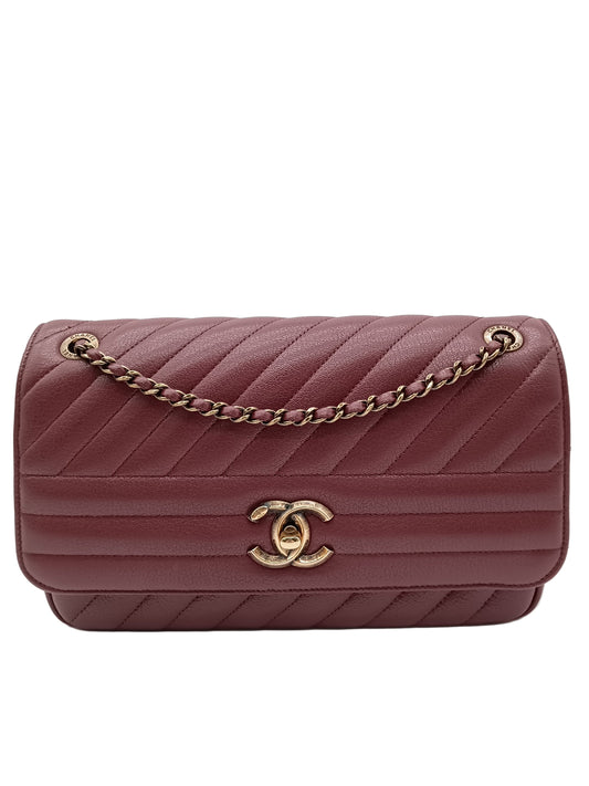 CHANEL Goatskin Diagonal Quilted Flap