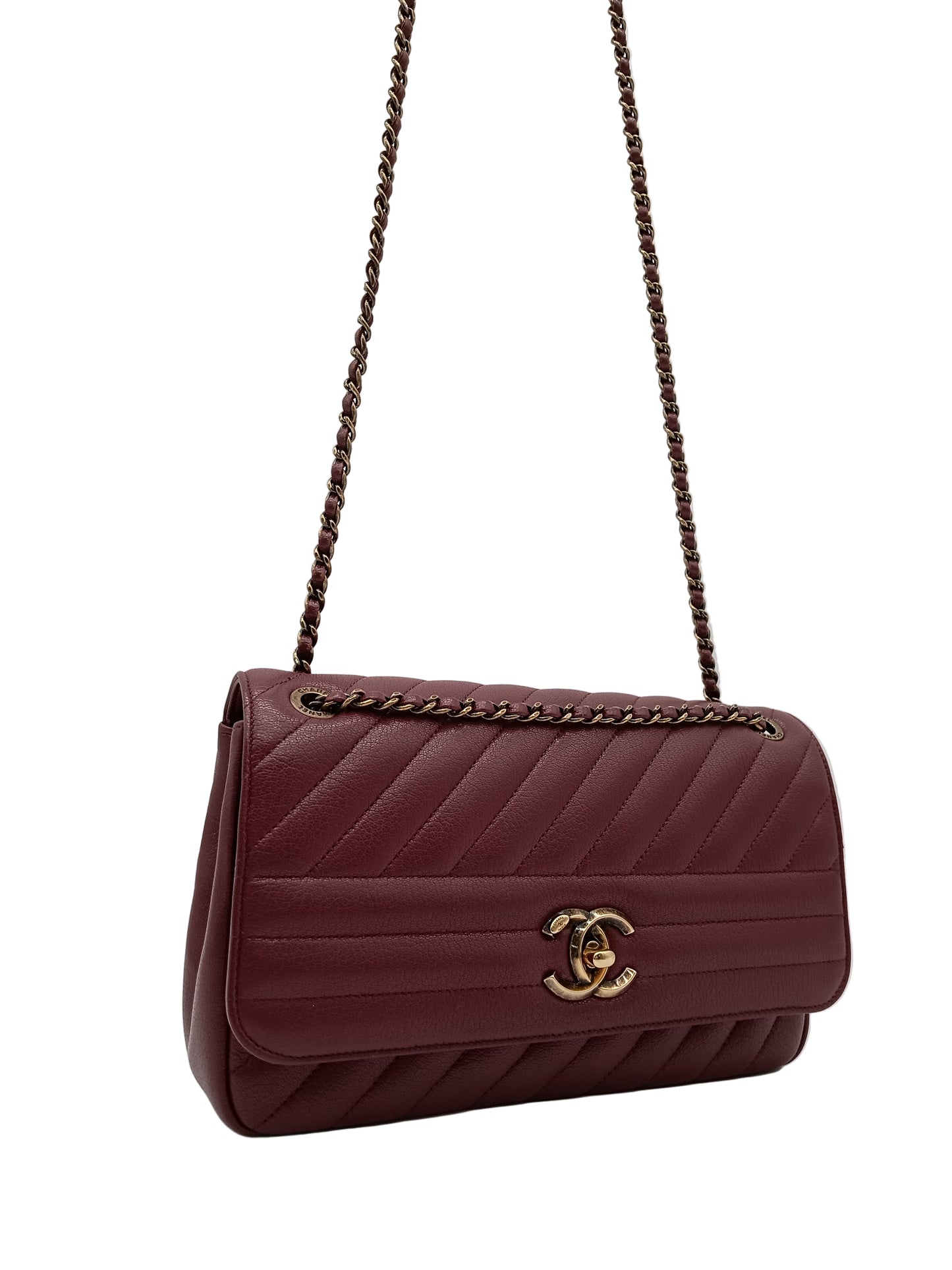 CHANEL Goatskin Diagonal Quilted Flap