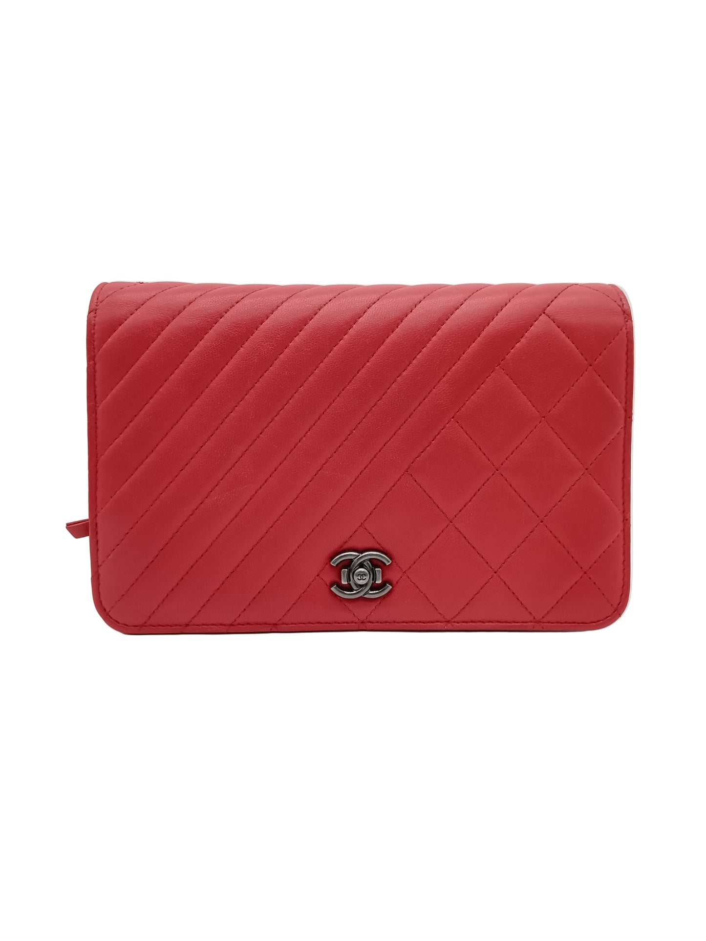 CHANEL Lambskin Border Stitch Leboy Wallet on Chain