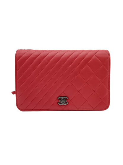 CHANEL Lambskin Border Stitch Leboy Wallet on Chain