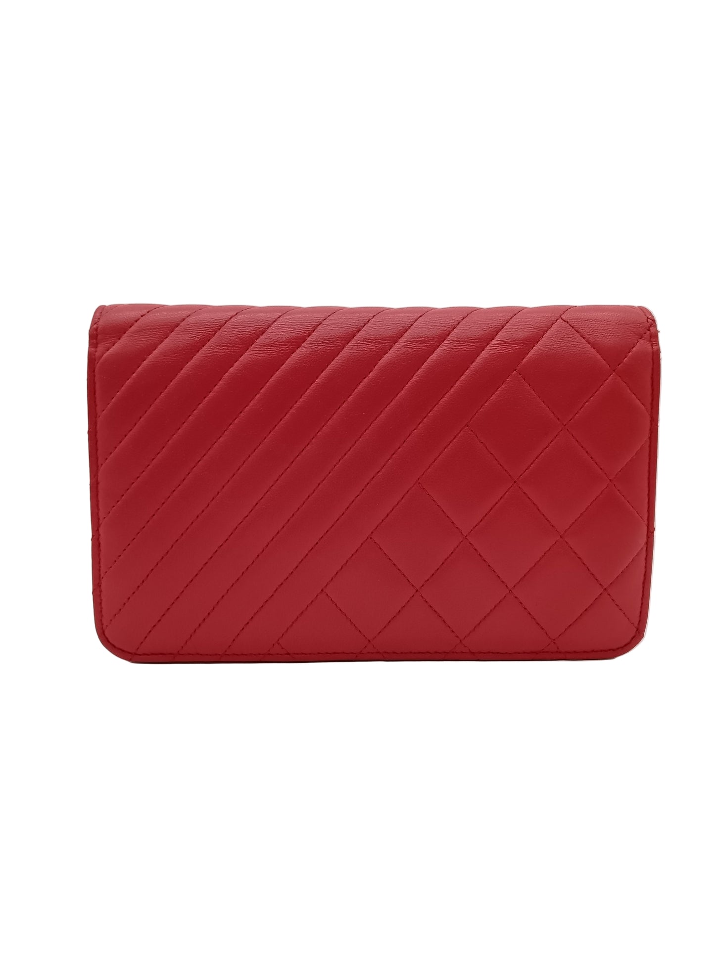 CHANEL Lambskin Border Stitch Leboy Wallet on Chain