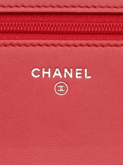 CHANEL Lambskin Border Stitch Leboy Wallet on Chain