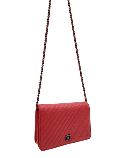 CHANEL Lambskin Border Stitch Leboy Wallet on Chain