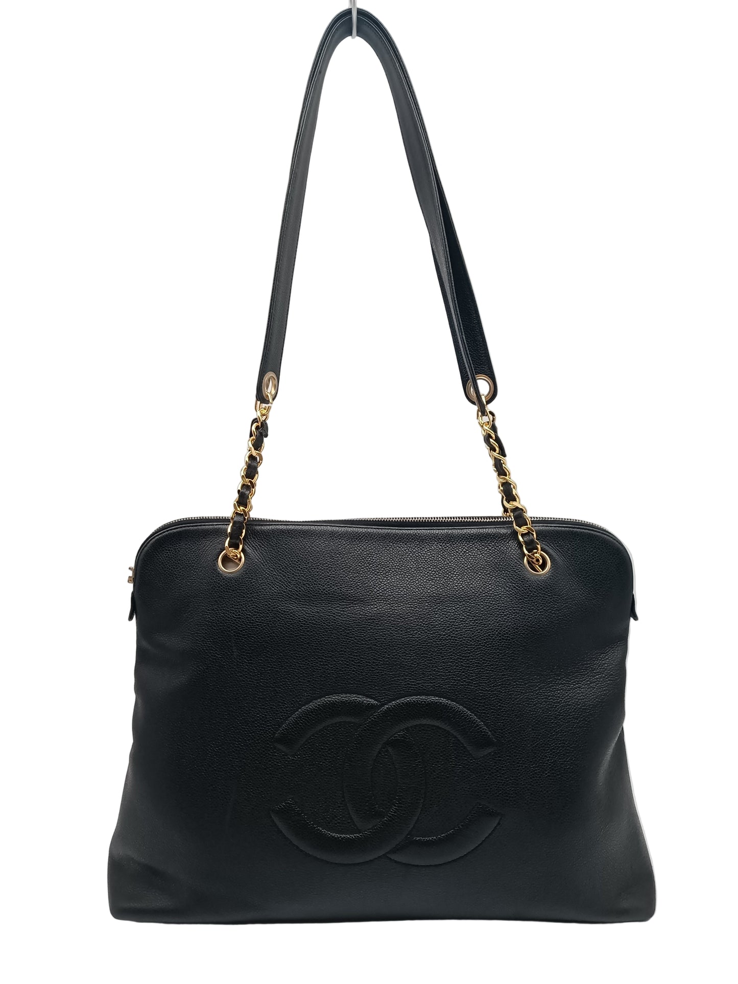 CHANEL Coco Mark Caviar Skin Double Chain Tote Bag