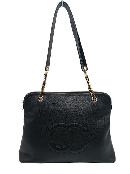CHANEL Coco Mark Caviar Skin Double Chain Tote Bag