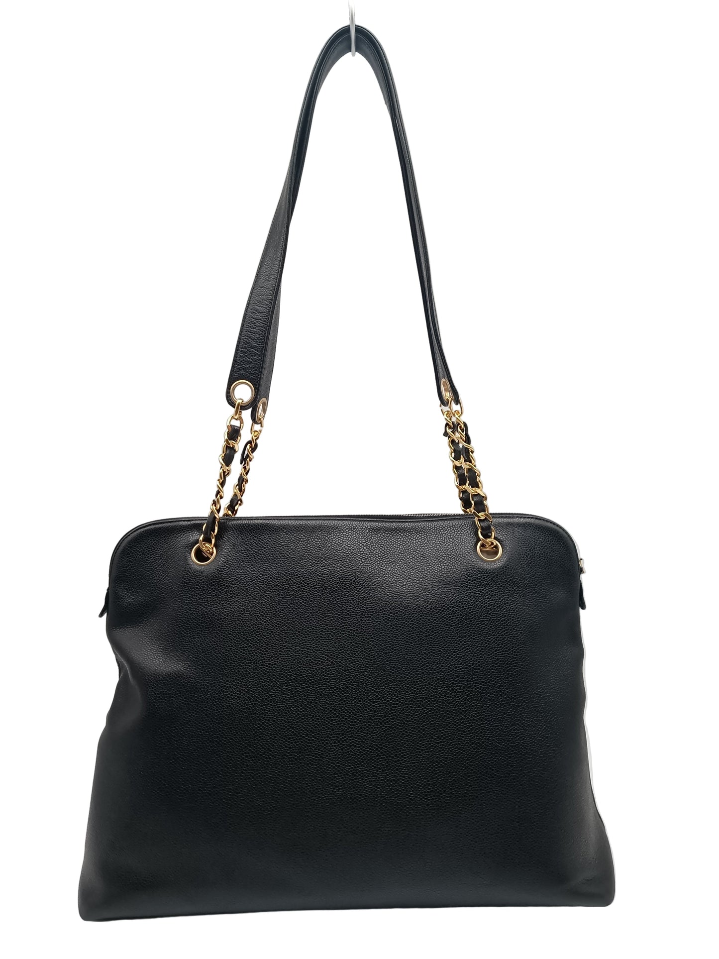CHANEL Coco Mark Caviar Skin Double Chain Tote Bag