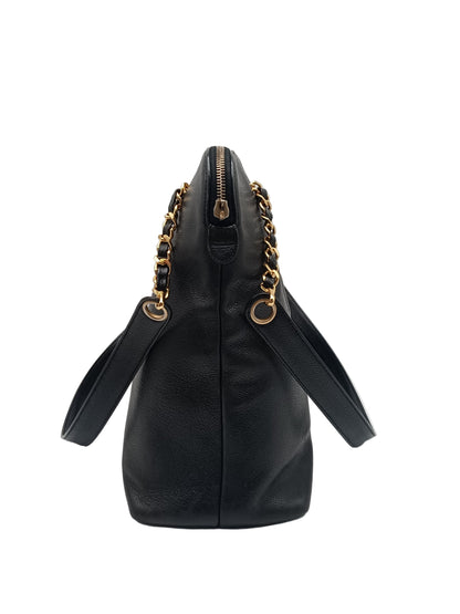 CHANEL Coco Mark Caviar Skin Double Chain Tote Bag