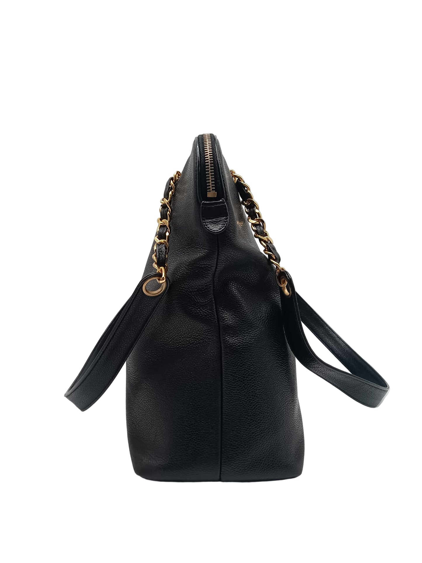 CHANEL Coco Mark Caviar Skin Double Chain Tote Bag