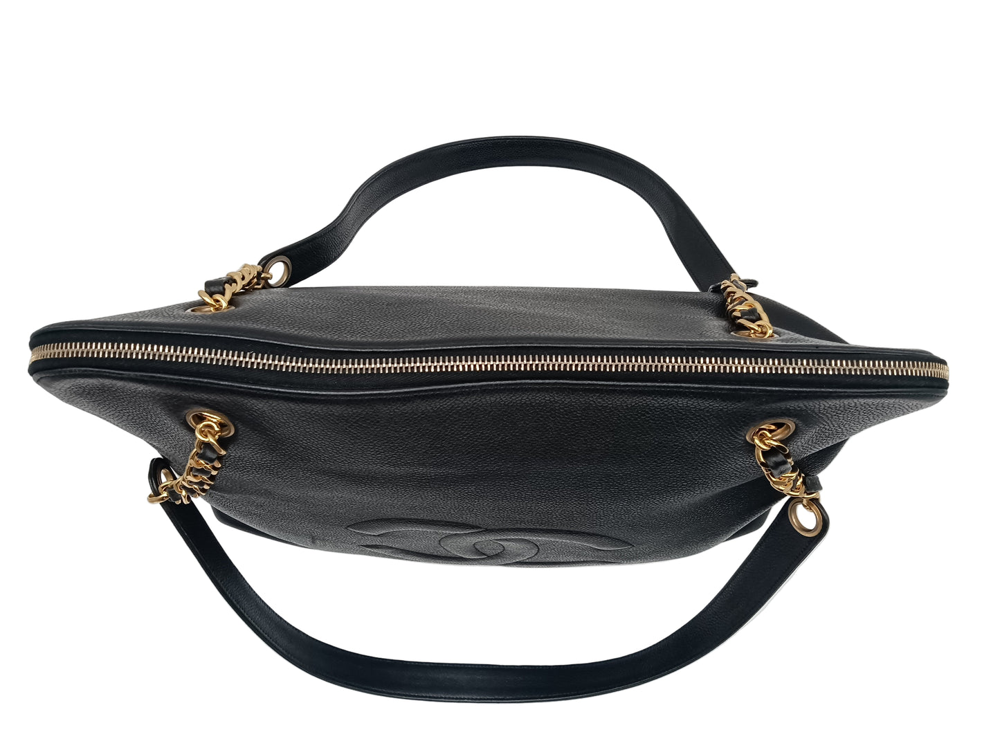 CHANEL Coco Mark Caviar Skin Double Chain Tote Bag